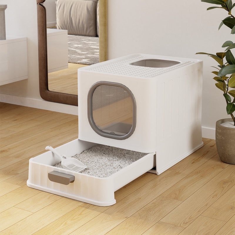 Folding Enclosed Cat Litter Box – Large Foldable Anti-Mess Kitty Toilet with Easy-Clean Design