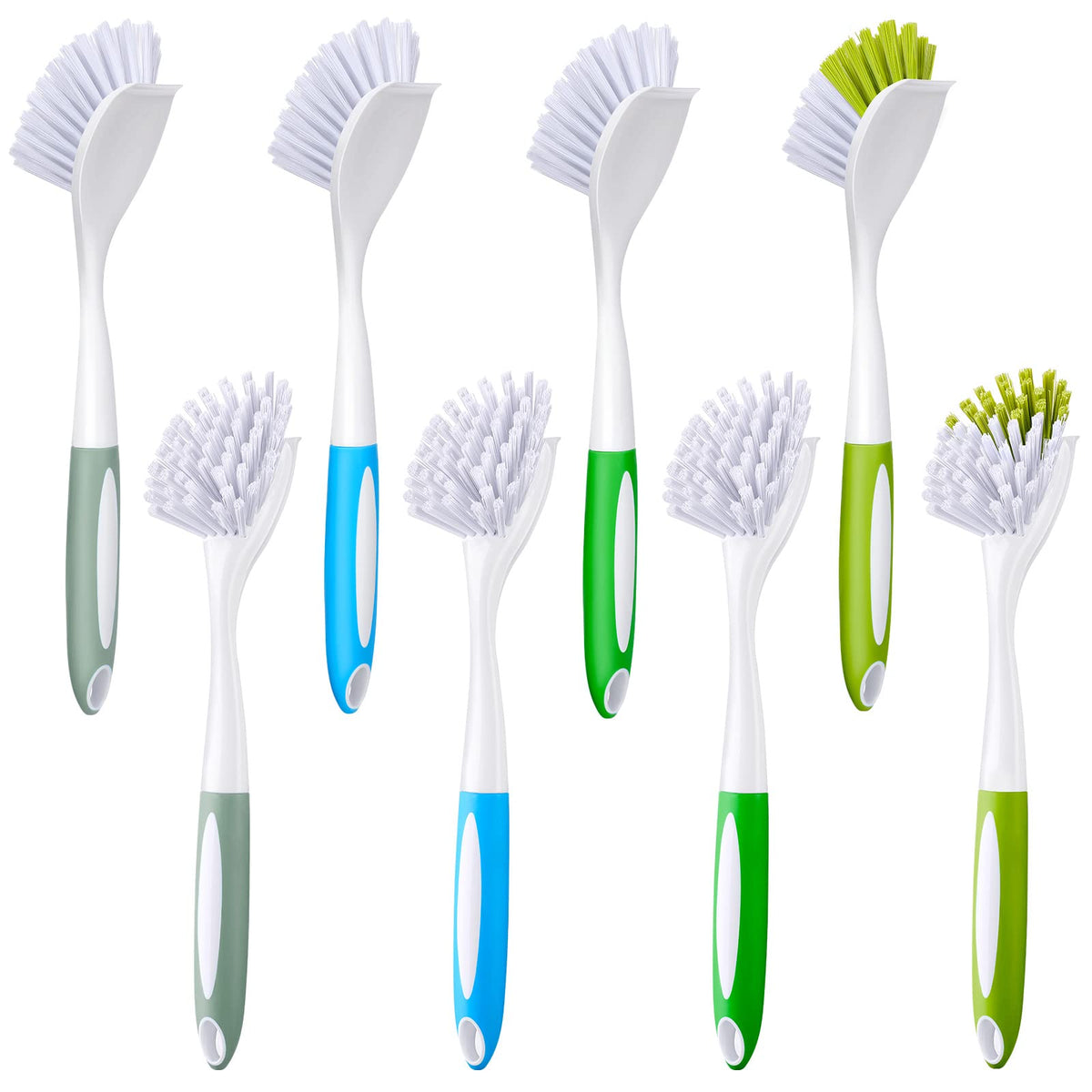 8-Piece Dish Brush with Handle – Stiff Bristle Kitchen Scrubbers for Pots & Pans