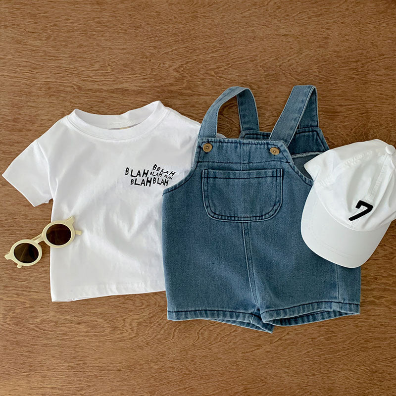 Toddler Girls Summer Set – Cotton Tee & Denim Overall Outfit
