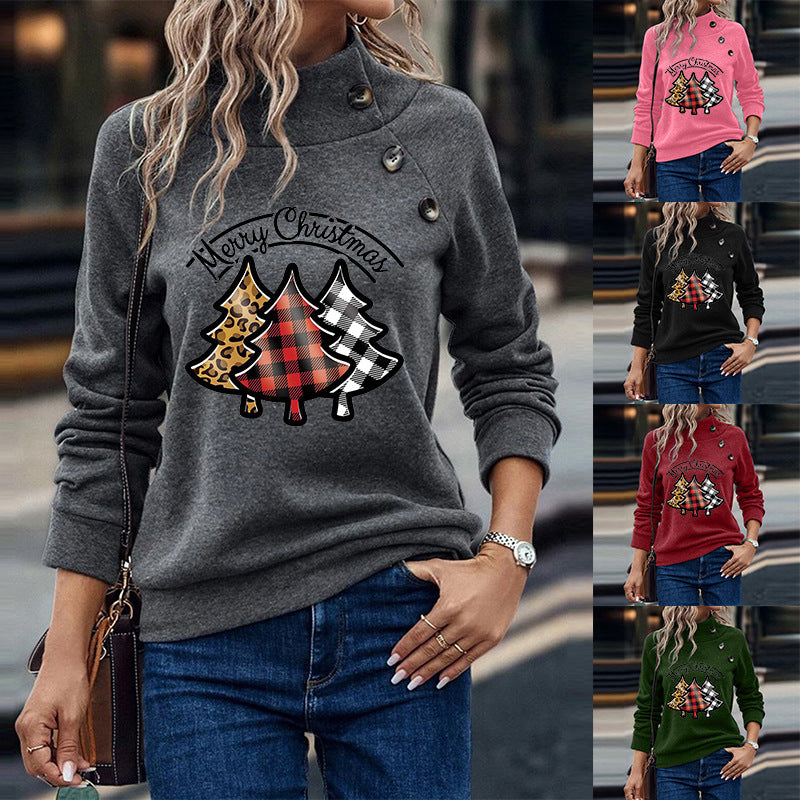 Women’s Cartoon Printed Turtleneck Sweater – Thick Loose-Fit Button Pullover, 5 Colors, S–XXL