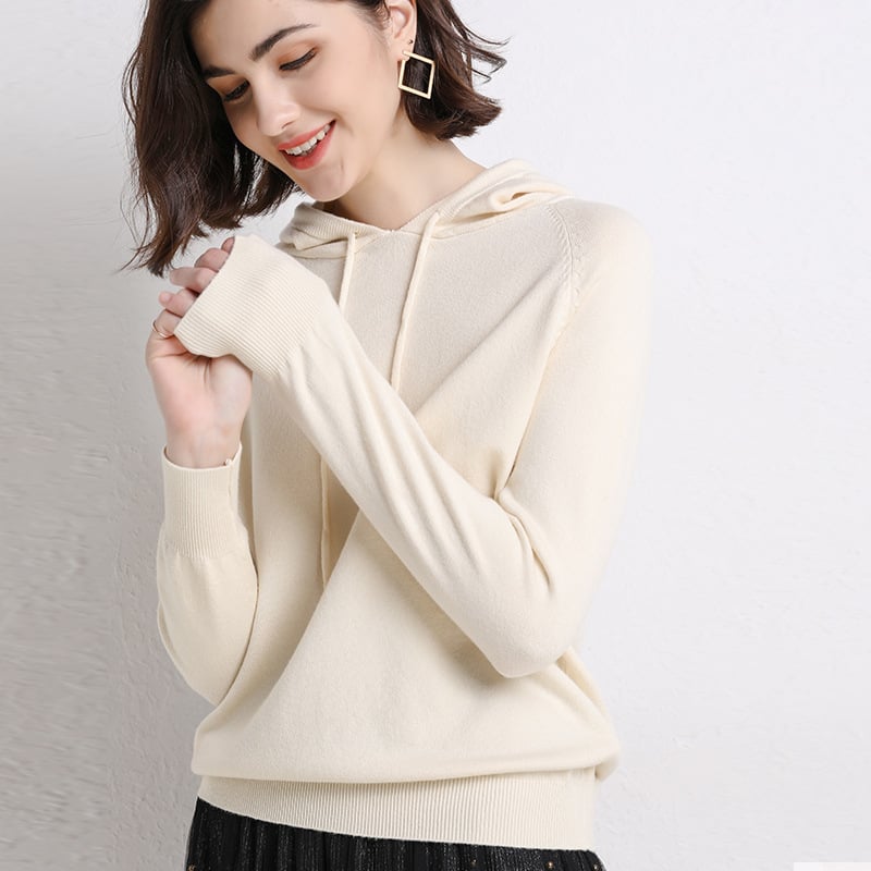 Women’s Lightweight Hooded Knit Sweater – Printed Long Sleeve Casual Pullover, 14 Colors, M–2XL