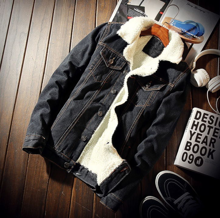 Men’s Oversized Denim Bomber Jacket with Fur Lining