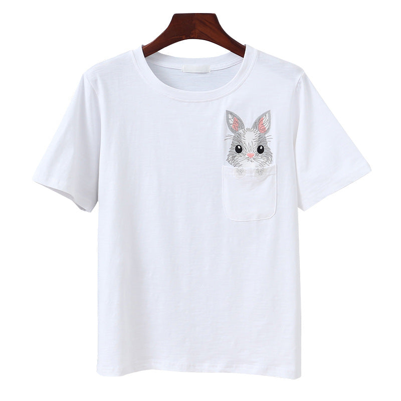 Embroidered Rabbit Short Sleeve T-Shirt for Women