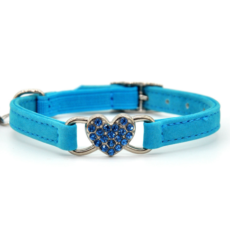 Heart-Shaped Rhinestone Cat Collar with Bell – Sparkly Fashion Collar for Small Cats