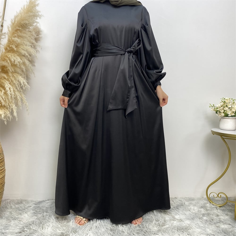 Elegant Satin Lace-Up Sleeve Dress – Women’s Slim-Fit Formal Evening Dress