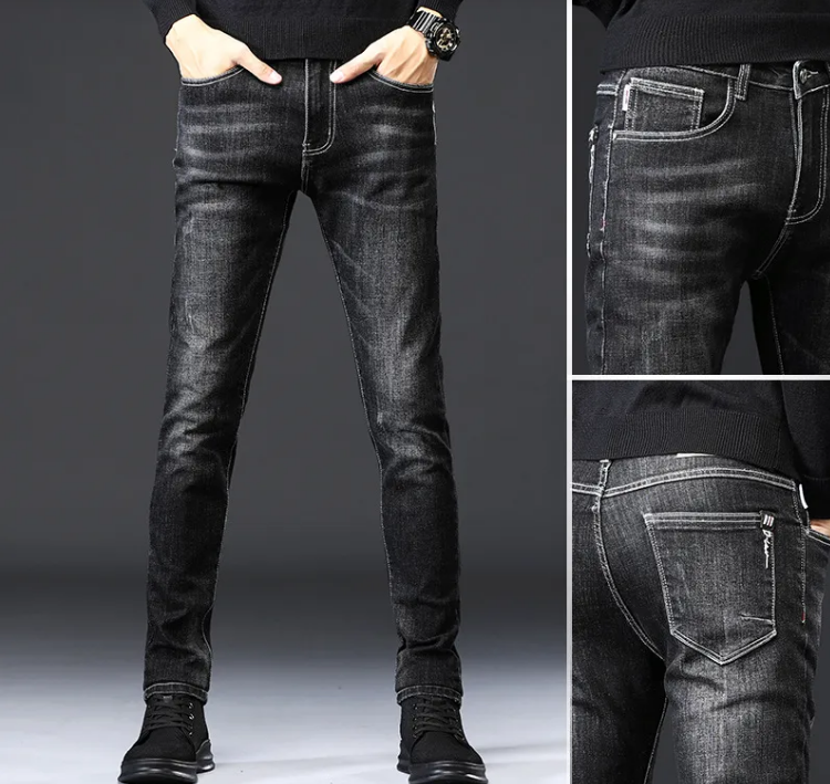 Men’s Slim-Fit Casual Jeans – 82.6% Cotton Straight-Leg Mid-Waist Denim Pants, Sizes 28–36