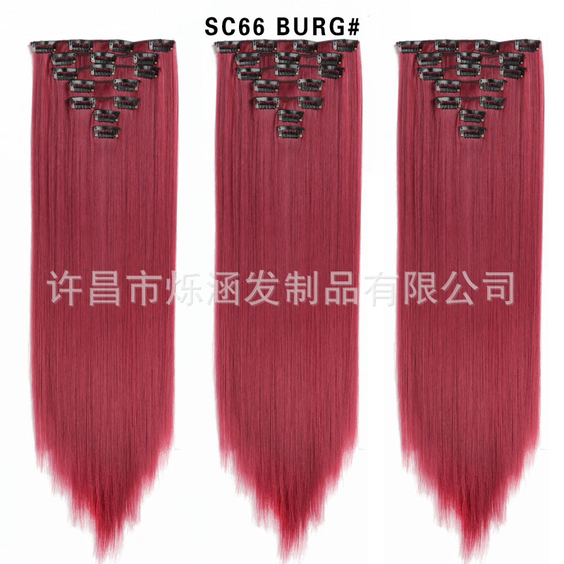7-Piece Traceless Long Straight Hair Extensions – High-Temperature Silk, 57 Colors
