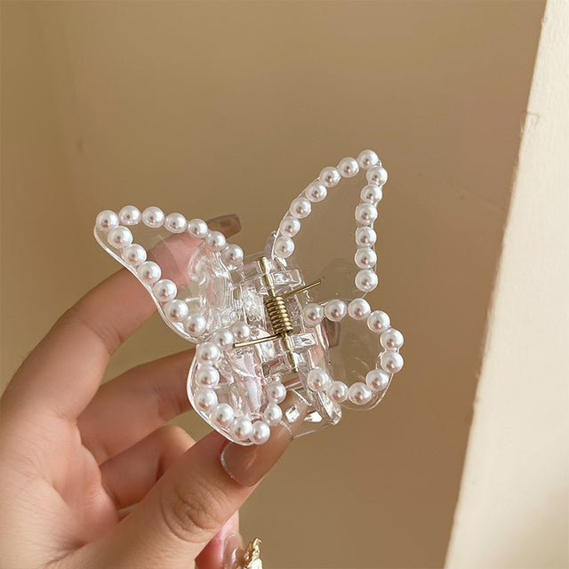 Transparent Pearl Butterfly Hair Clip – Elegant Fashion Hair Accessory for Women