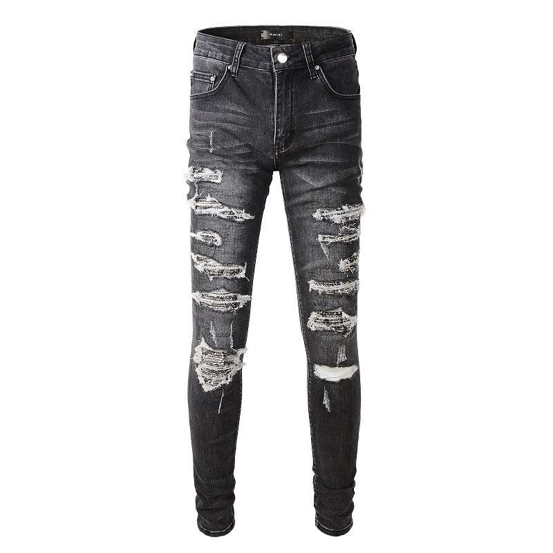 Men’s High Street Patchwork Slim-Fit Denim Pants – USA