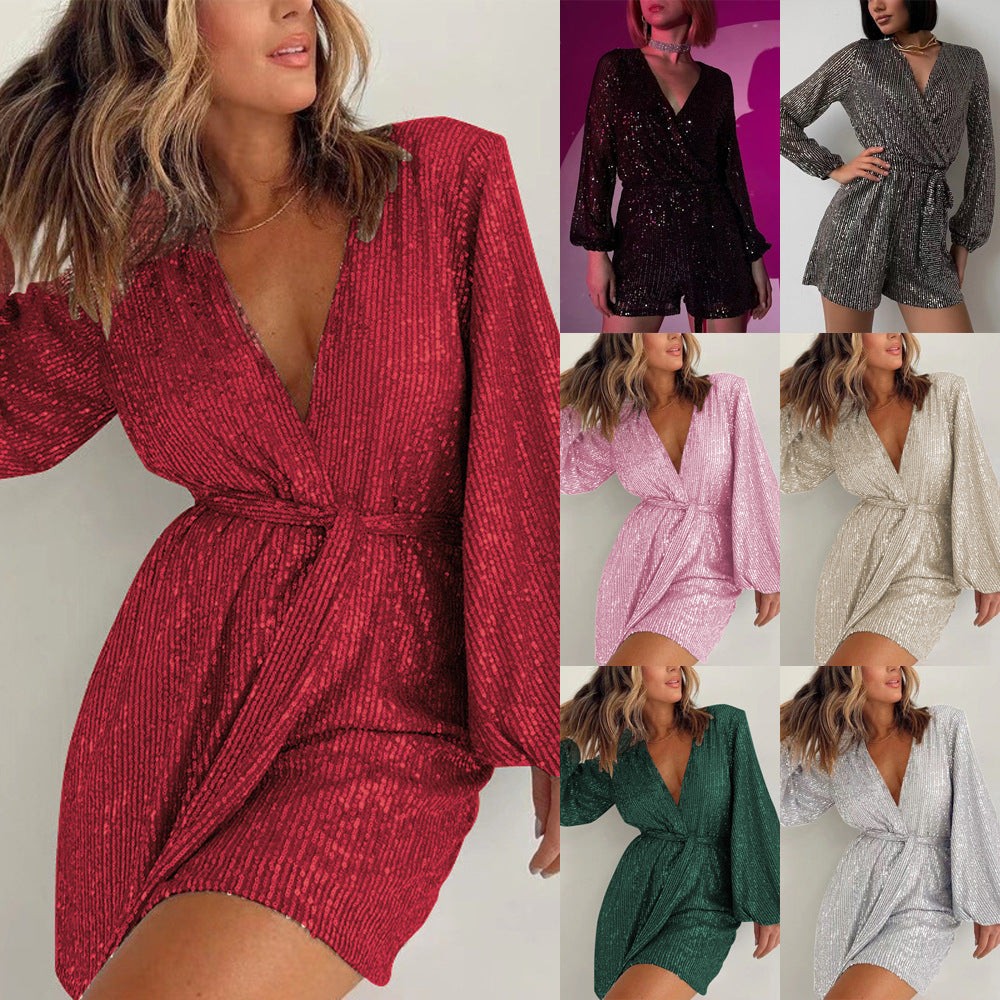 Women’s Sequined Long-Sleeve Party Dress – Sparkling Embroidered PVC Evening Dress, S–3XL