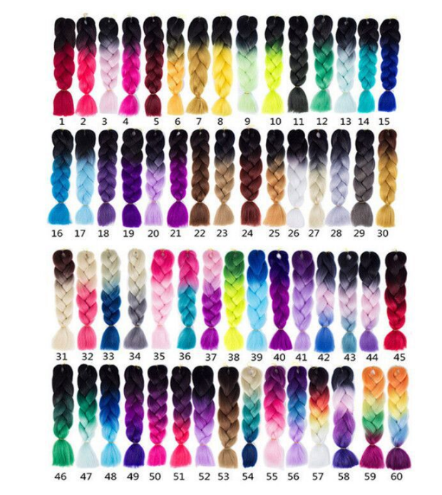 Jumbo Braided Wig for Women – Black Gradient High-Heat Synthetic Braids, 64 Colors