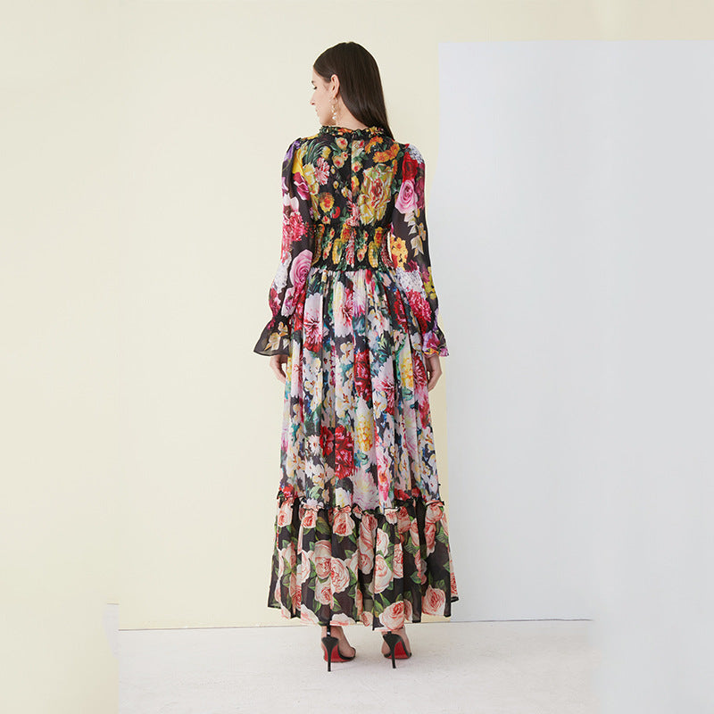Women’s Red Floral Princess Maxi Dress – Breathable Printed Long Dress, S–XL