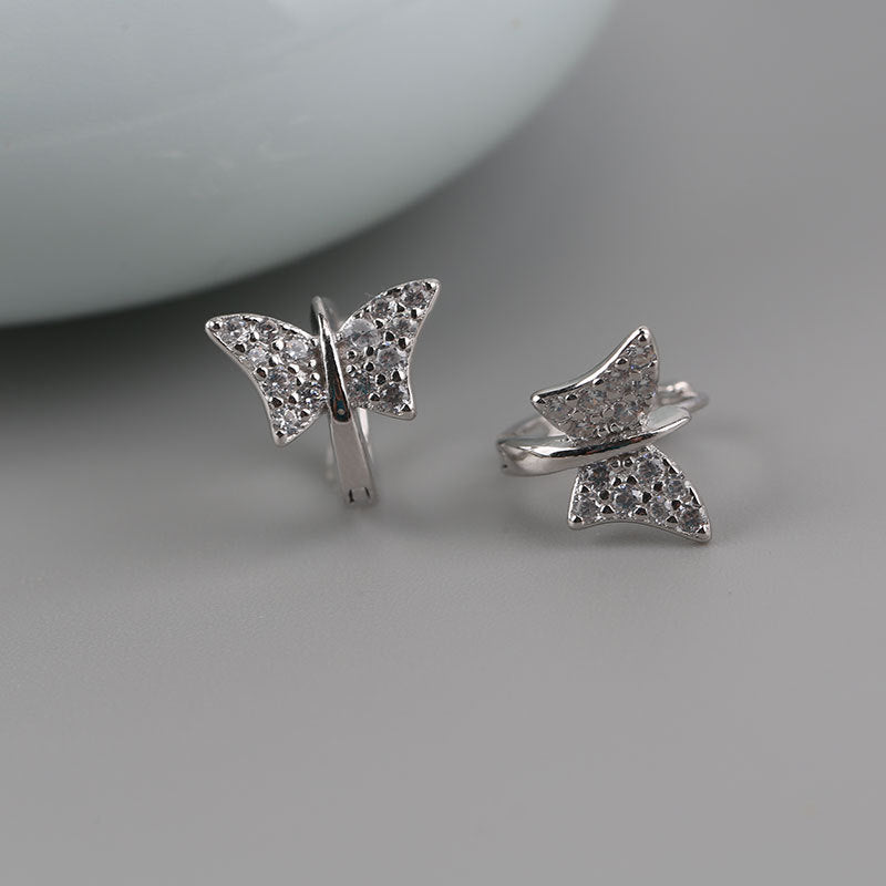 S925 Silver Butterfly Ear Cuffs – Sparkling Korean-Style Nature Jewelry
