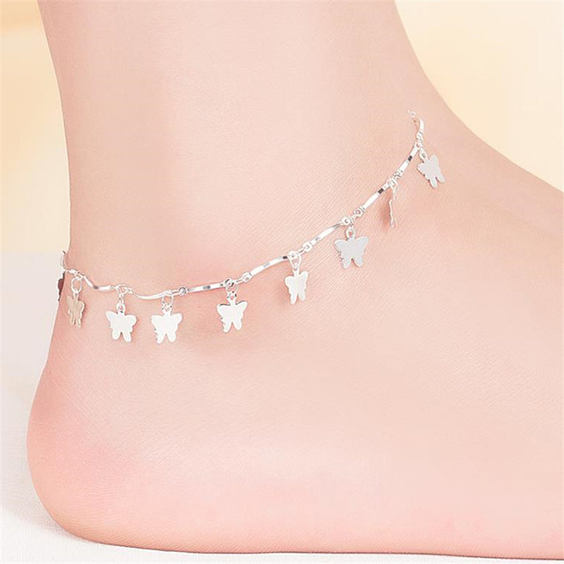 925 Sterling Silver Butterfly Ankle Bracelet for Women