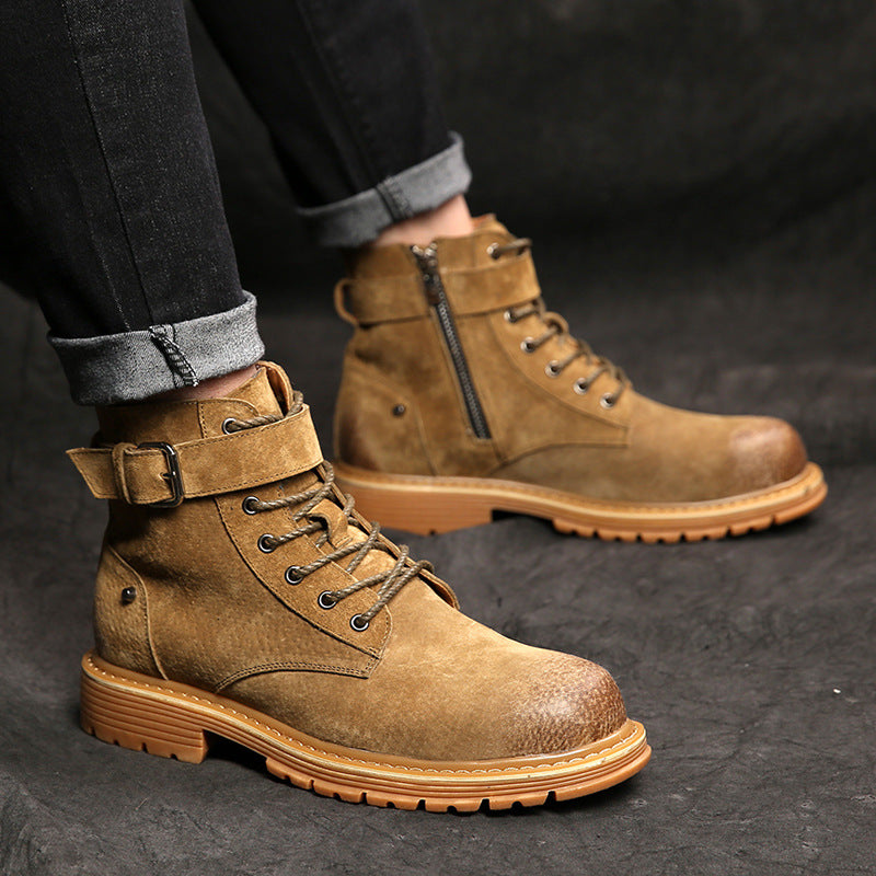 Men’s High-Top Leather Short Boots – Classic Casual Footwear