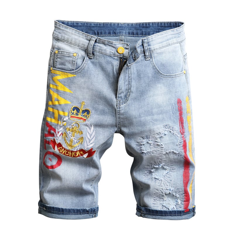 Men’s Stretch Denim Embroidered Five-Point Shorts – Casual Summer Shorts