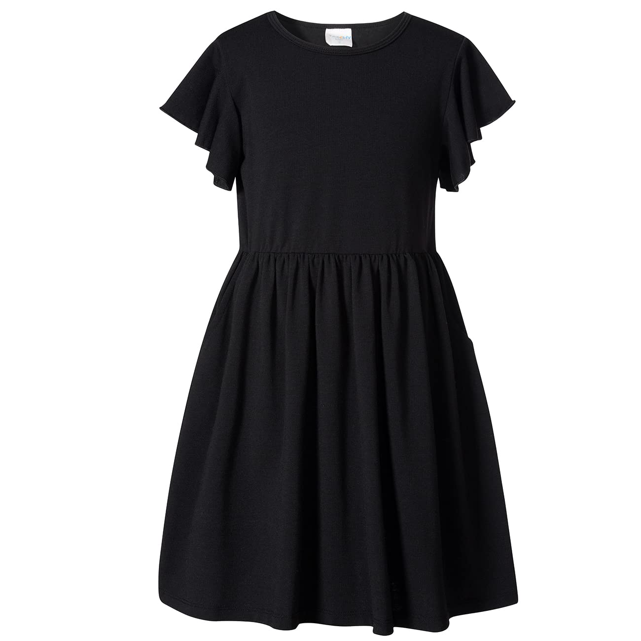 Twirly Summer Dress – Soft Stretchy Ruffle Sleeve Dress for Girls