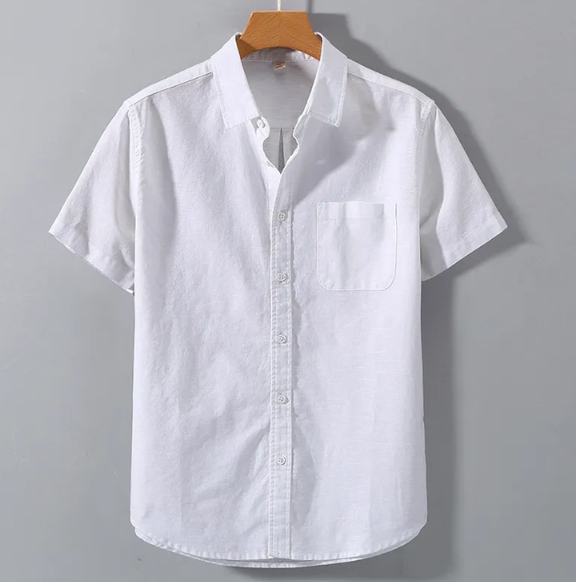 Men’s Breathable Hemp Blend Lapel Shirt – Relaxed Fit Short Sleeve Summer Shirt, M–4XL