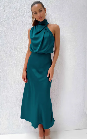 Women’s Solid Color Satin Maxi Dress – Elegant Flowing Evening & Formal Dress, S–5XL