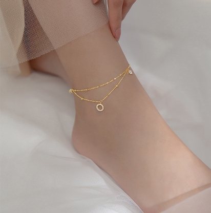 Double Layer Simple Silver Diamond Ring Anklet
