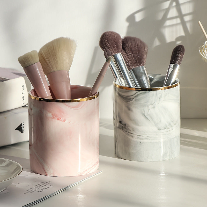 Marble Makeup Brush and Eyebrow Pencil Storage Holder