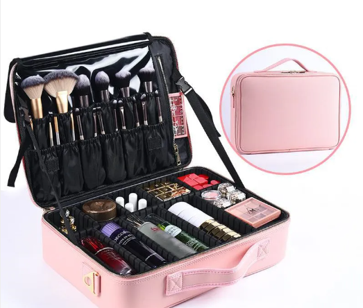 Women's Beauty Storage Bag – Multi-Layer Leather Cosmetic Organizer