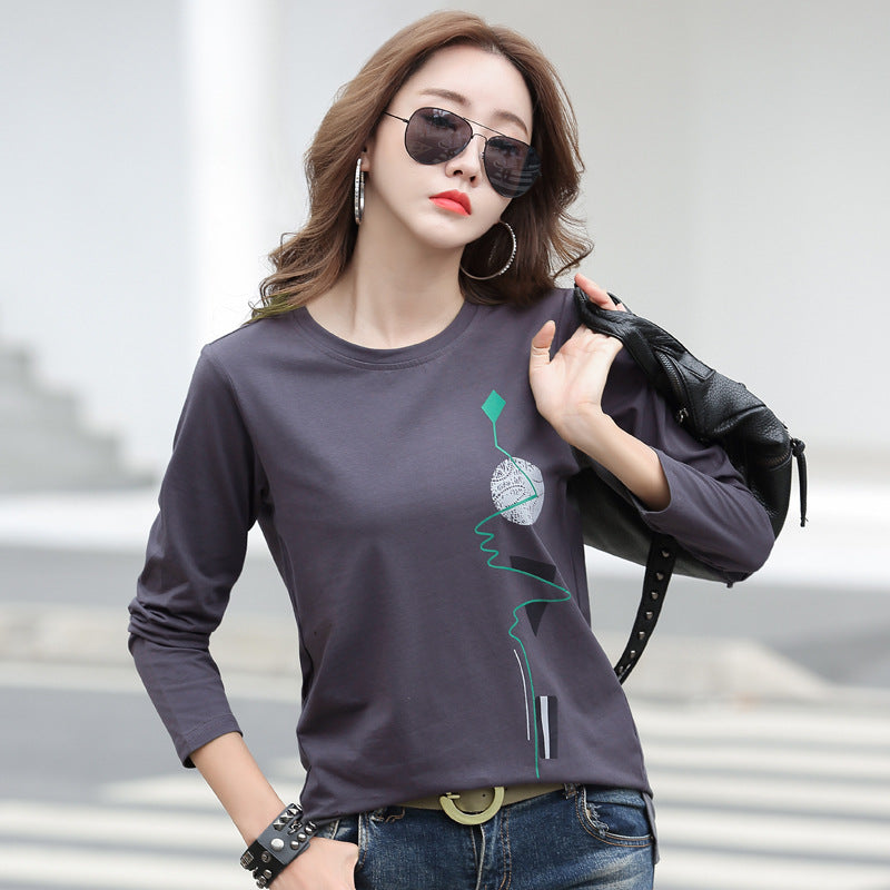 Korean Fashion Printed Cotton T-Shirt for Women