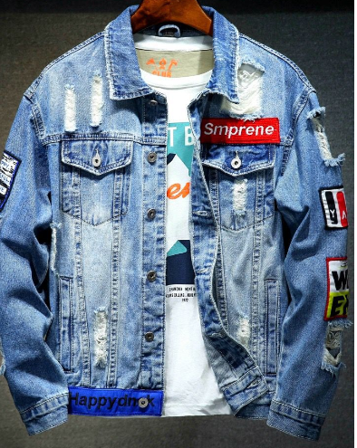 Men’s Loose Casual Denim Jacket with Gold Paint Embroidery – Trendy Statement Jacket