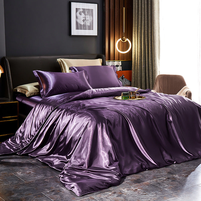 Luxury Silk Bedding Set with Solid Color Duvet Cover – Elegant Soft Bed Set
