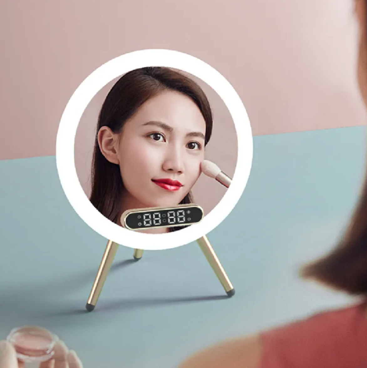 LED Mirror Alarm Clock with Wireless Charger & Bluetooth Speaker