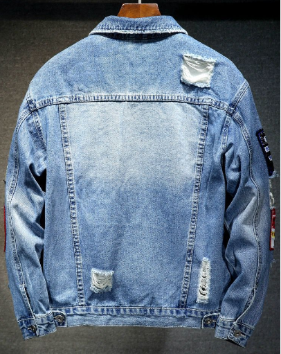 Men’s Loose Casual Denim Jacket with Gold Paint Embroidery – Trendy Statement Jacket