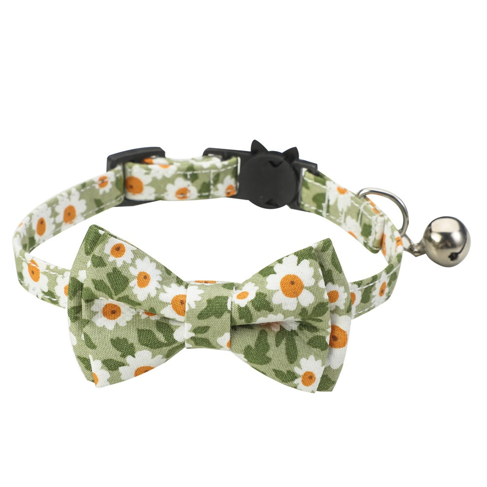 Cotton Floral Cat Collar with Bow – Adjustable 28CM Fashion Collar & Scarf for Cats