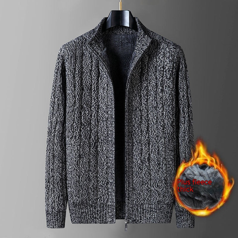 Men’s Thick Thermal Fleece-Lined Cardigan Sweater – Half-Turtleneck Winter Knit, 4 Colors, L–7XL