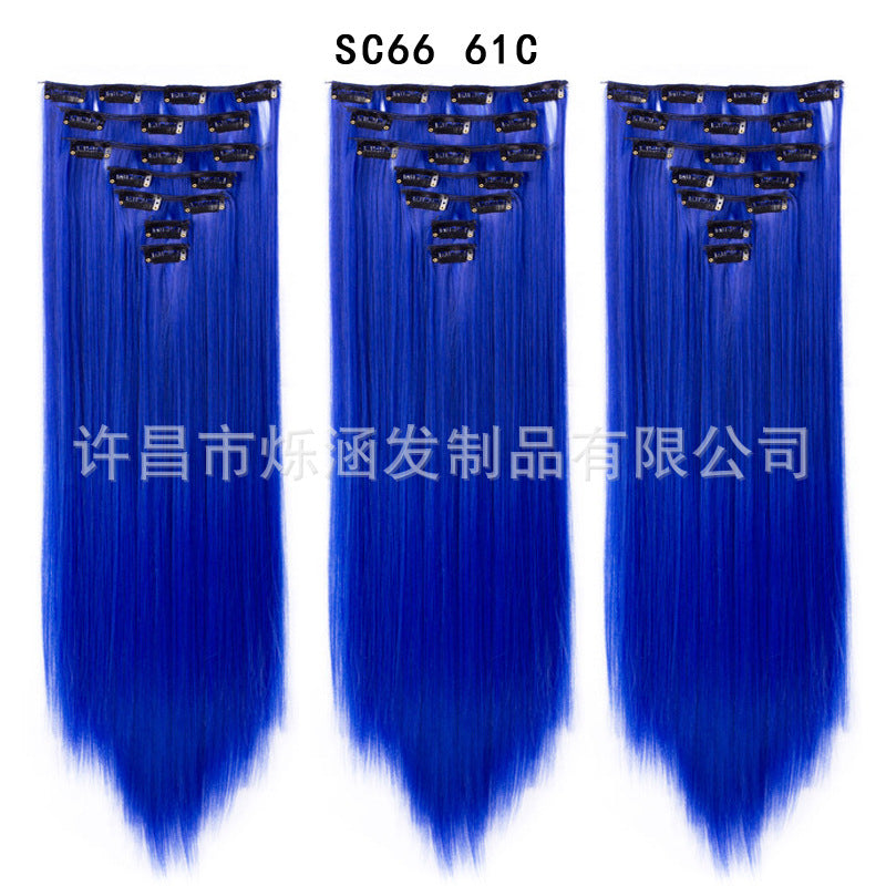 7-Piece Traceless Long Straight Hair Extensions – High-Temperature Silk, 57 Colors