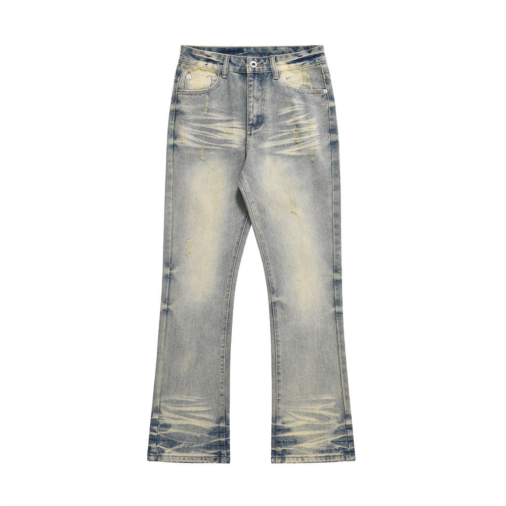 Men’s Distressed Straight-Leg Jeans – Casual Ripped Denim Pants