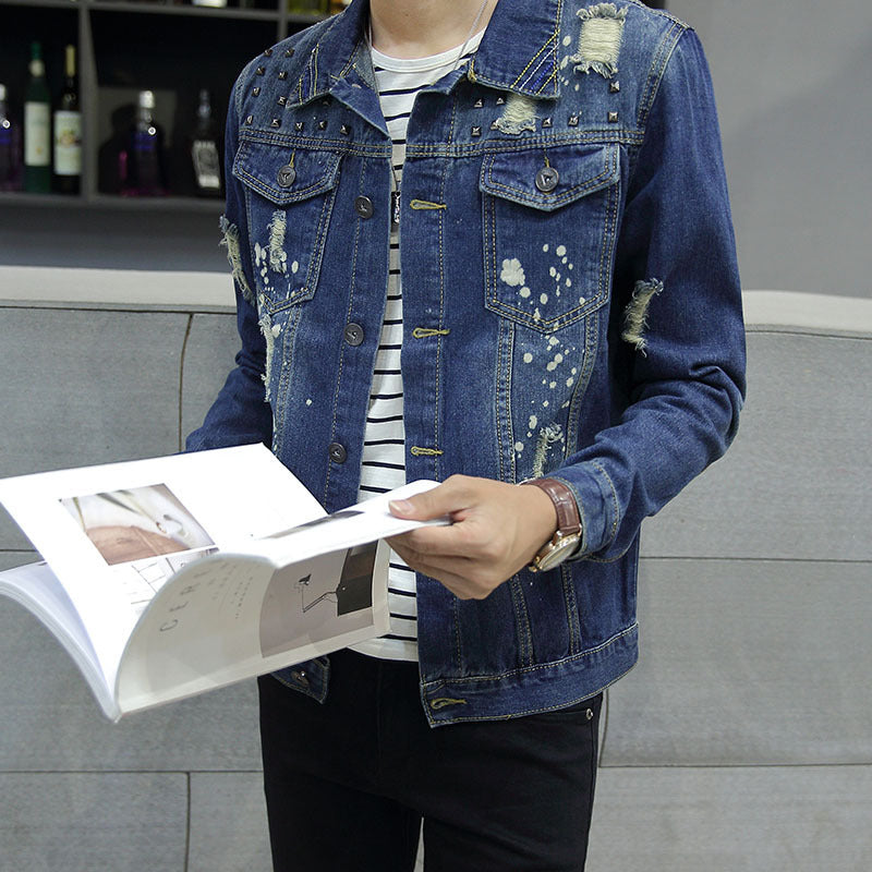 Men’s Slim-Fit Vintage Denim Jacket for Autumn – Korean Style Cotton Jacket