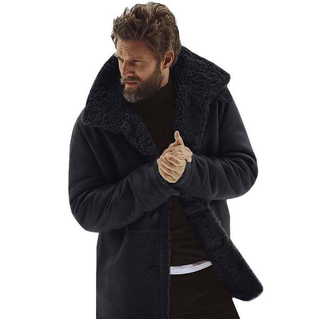 Men’s Winter Thick Fleece-Lined Leather Trench Jacket – USA