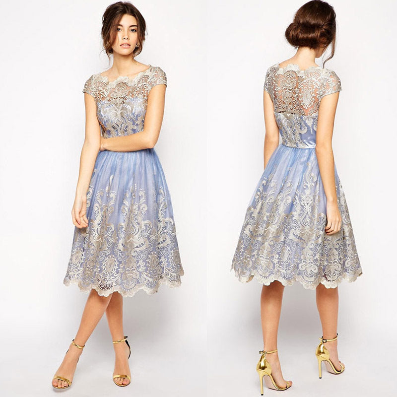 Amazon Europe Women's Embroidered Mesh Dress with Floral Hollow Detail USA
