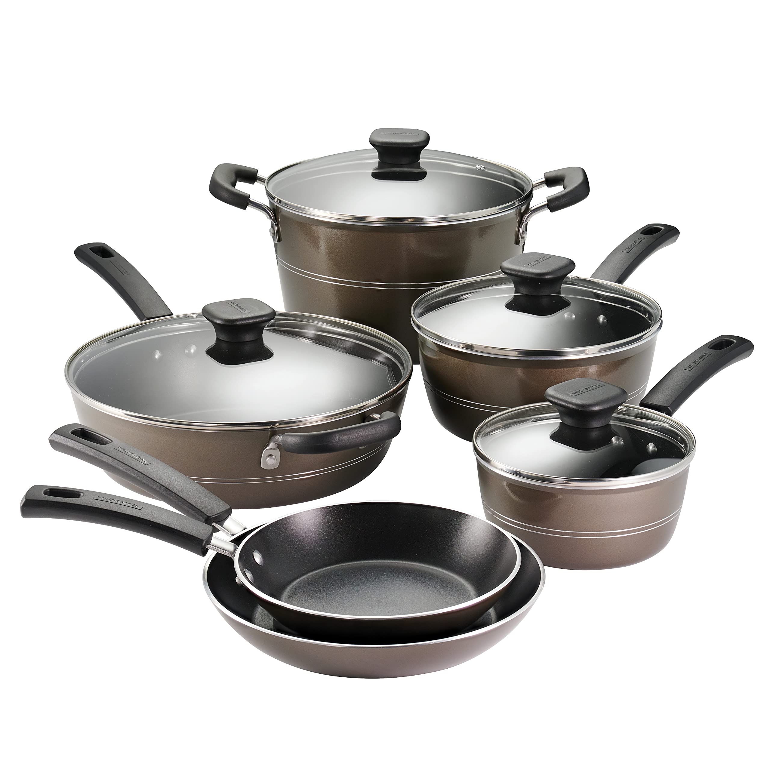Tramontina Sicilia 10-Piece Nonstick Cookware Set – Hazelnut Aluminum Kitchen Collection