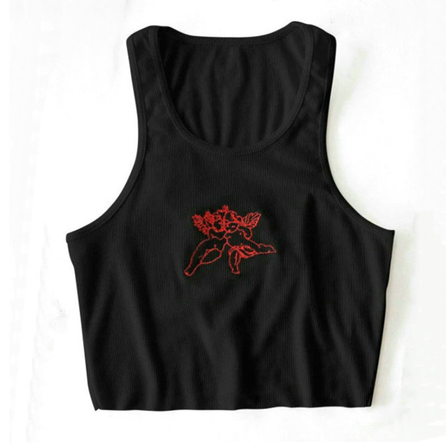 Women’s Embroidered U-Neck Crop Tank Top – Sleeveless Summer Top