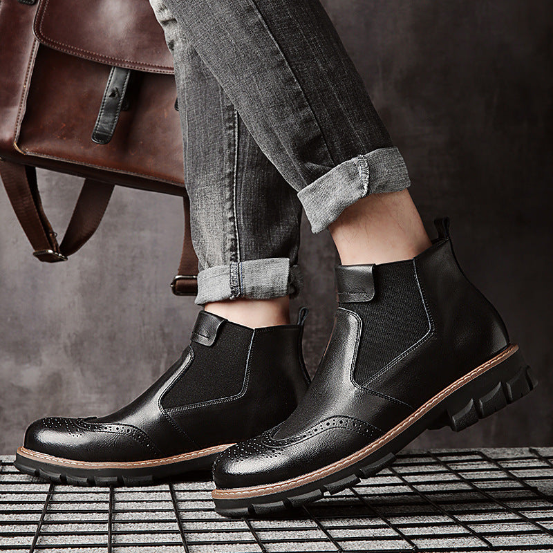 Men’s High-Top Snow Cowhide Short Boots – Vintage Casual Footwear