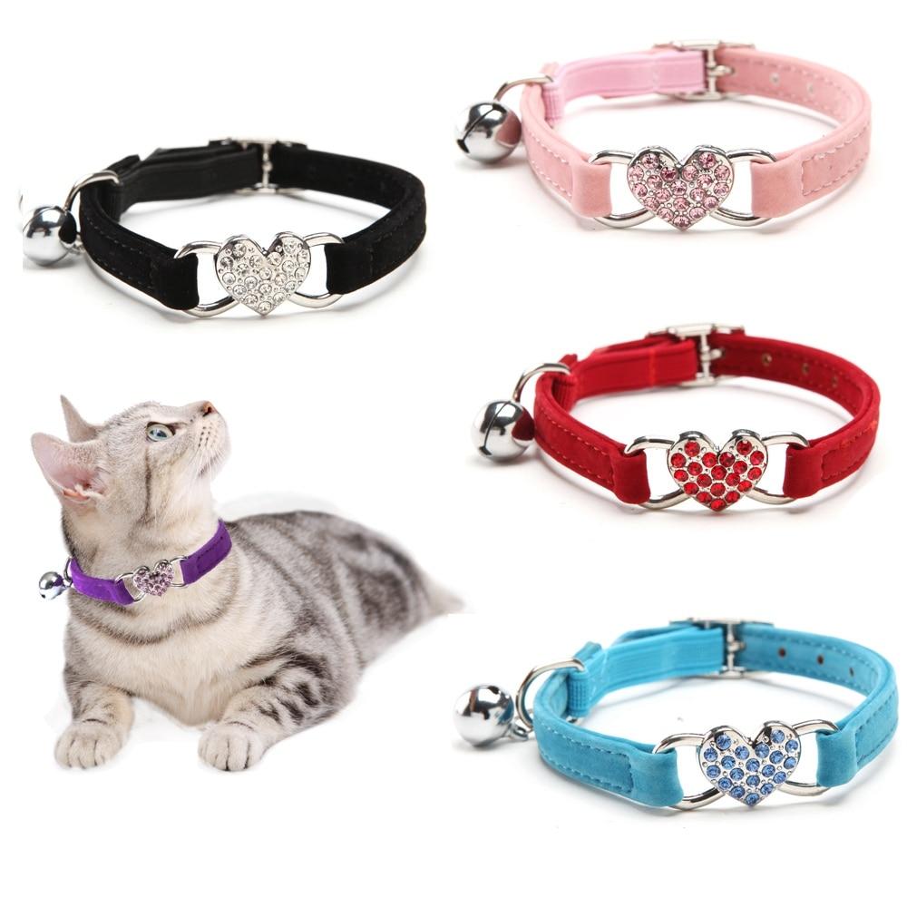 Heart-Shaped Rhinestone Cat Collar with Bell – Sparkly Fashion Collar for Small Cats