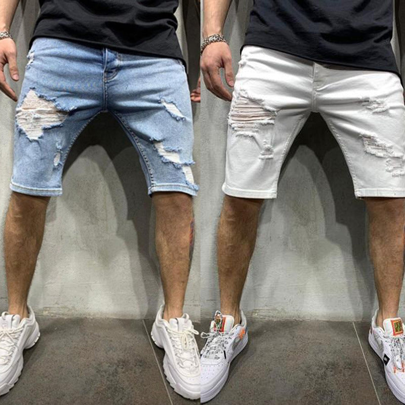 Men’s Slim-Fit Distressed Denim Pants with Ripped Details – USA