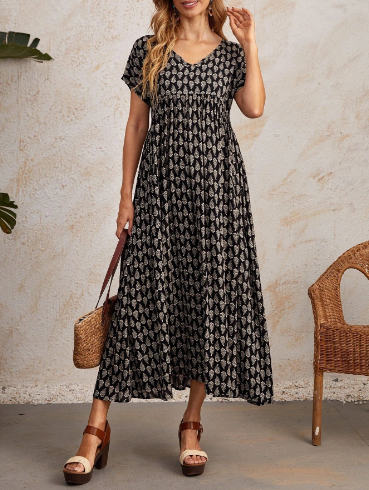 Women’s Floral Tie-Neck Maxi Dress – High-Waist A-Line Vacation Dress S–5XL