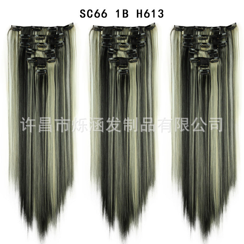 7-Piece Traceless Long Straight Hair Extensions – High-Temperature Silk, 57 Colors