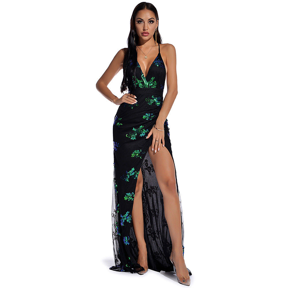Sequined Sleeveless Backless Maxi Dress – Women’s Elegant A-Line Evening Gown