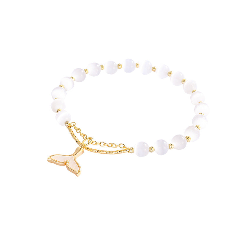 Women’s Cat Eye Opal Beaded Bracelet – Gold-Plated Geometric Fashion Jewelry