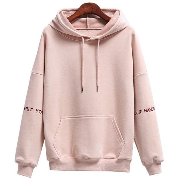 Women’s Embroidered Velvet Hoodie – Casual Soft Pullover Top