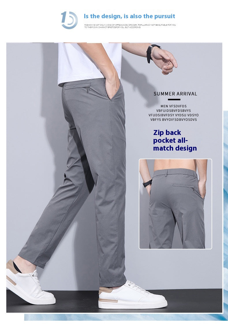 Men’s Ice Silk Casual Pants – Lightweight Thin Trendy Trousers