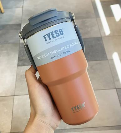 TYESO Stainless Steel Drinking Cup – 304 Steel Insulated Tumbler with Straw & Handle